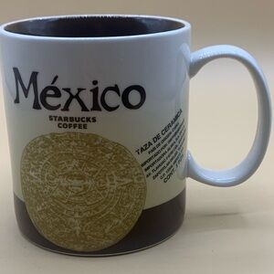 Starbucks White and Brown Mexico Ceramic Mug with Gold Emblem